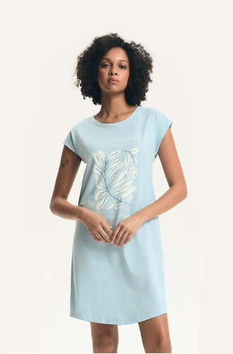 Dámska nočná košeľa 45183 Estes blue , bavlna, krátky rukáv, polokruhový výstrih, voľný strih