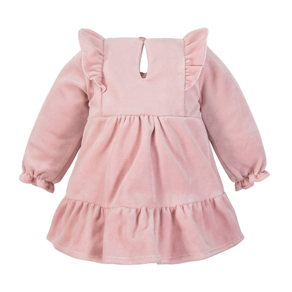 Fluffy Tails Eevi velúrové šaty - ružové, s volánmi na ramenách