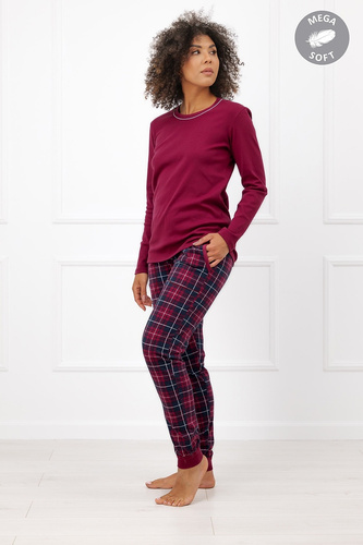 Italian Fashion Brenda dámske pyžamo Mega Soft dlhé káro s vreckami