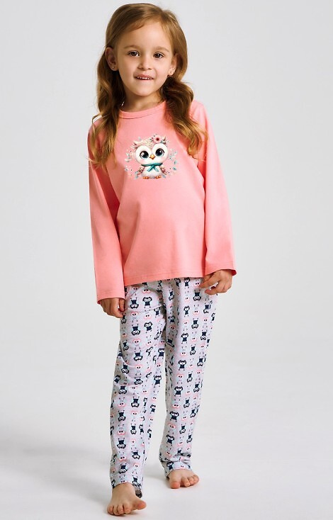 3486, 3487 Emma Taro marhuľové dievčenské pyžamo - bavlna, potlač, vzorované nohavice