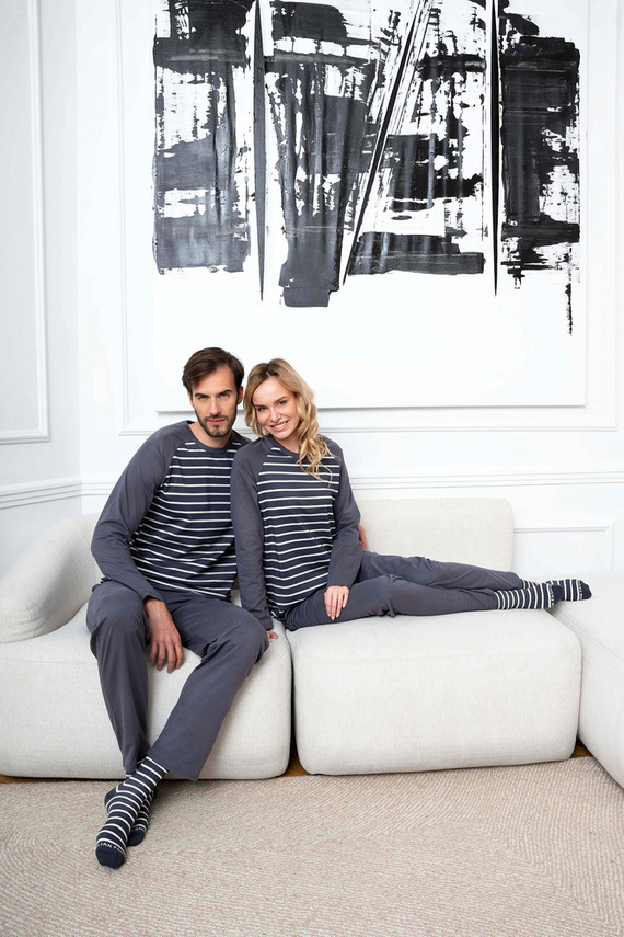 Oda Dámske pyžamo s dlhým rukávom a dlhými nohavicami Italian Fashion - grafitová/grafitová potlač