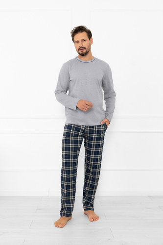 Pánske pyžamo Andreas - dlhý rukáv, dlhé nohavice, bavlna Italian Fashion - melange/print