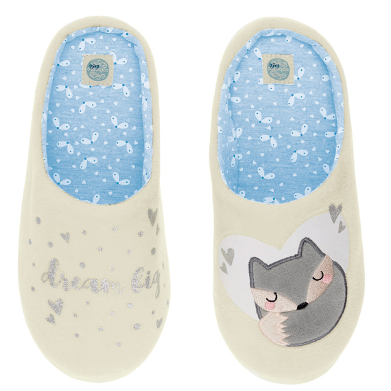 Fixy Sorbetto ecru - teplé dámske papuče s protišmykovou podrážkou a potlačou