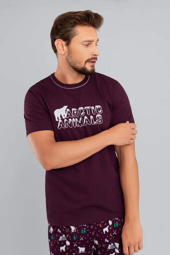 Manfred Pánske pyžamo s krátkym rukávom, dlhé nohavice Talianska móda - bordová/print bordová