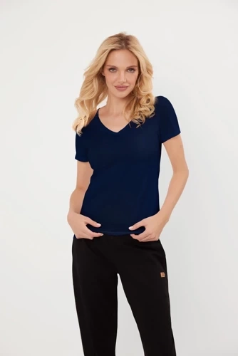 Elegantná blúzka s krátkym rukávom Talianska móda - tmavomodrá