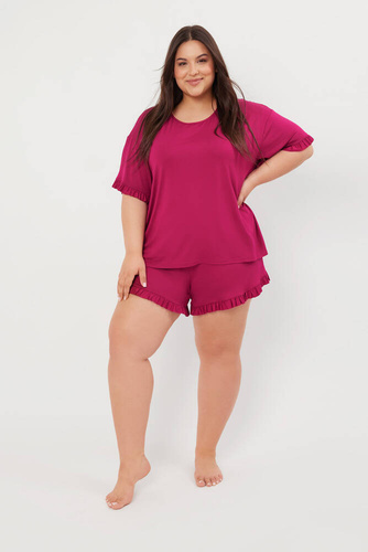 Štýl Dámske pyžamo s krátkym rukávom, šortky Italian Fashion - víno