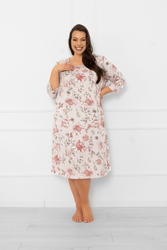 Dámska nočná košeľa Betula - bavlna, 3/4 rukáv, kvetinový motív Talianska móda