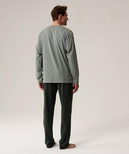 Pánske pyžamo NMP-392 Atlantic - zelená/khaki bavlna, dlhý rukáv, štýlová súprava na chladné noci