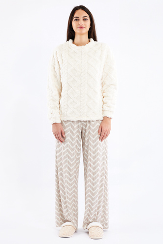 Sofie Dámske pyžamo Sorbetto cream - teplé sherpa, palazzo, elegantné a mäkké