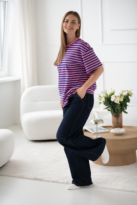 Mamahood Milk&Love ružovo-modré pruhované tričko pre tehotné a dojčiace ženy - pohodlné a štýlové