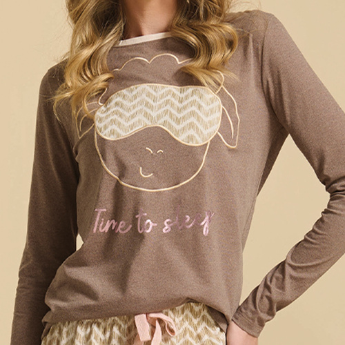 Deborah Dámske pyžamo Sorbetto - hnedé s ovcami