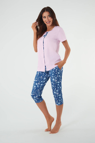 Dámske pyžamo s krátkym rukávom, 3/4 nohavice Talianska móda ružová/potlač