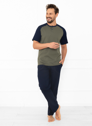 Alexander Italian Fashion pánske olivové pyžamo - bavlna, polokošeľa a nohavice