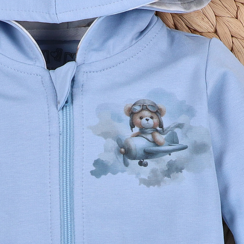 NINI Baby Bear Pilot detská organická mikina na zips ABN-5751/BLE