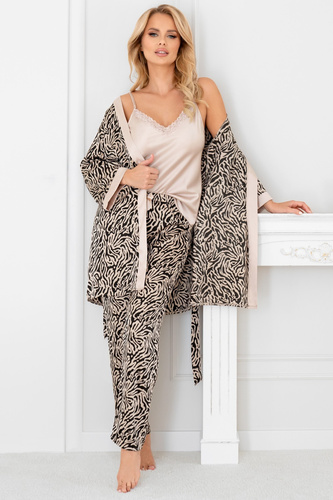 Sheila Župan Donna béžový - saténový elegantný dámsky župan s opaskom