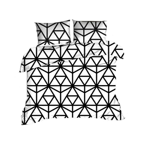 1427N Klasické bavlnené posteľné prádlo E24 Extrapościel biele trojuholníky čierne - 100 % bavlna, odolná, farebná, 2-dielna súprava