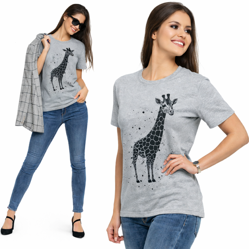 BD1700-008 Moraj dámska blúzka s krátkym rukávom - sivá, žirafa