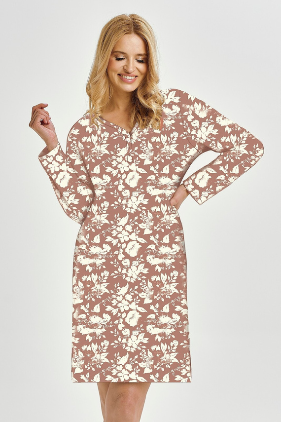 Grace 3480 Taro nočná košeľa hnedá - bavlna, dlhý rukáv, pohodlie a ženský štýl