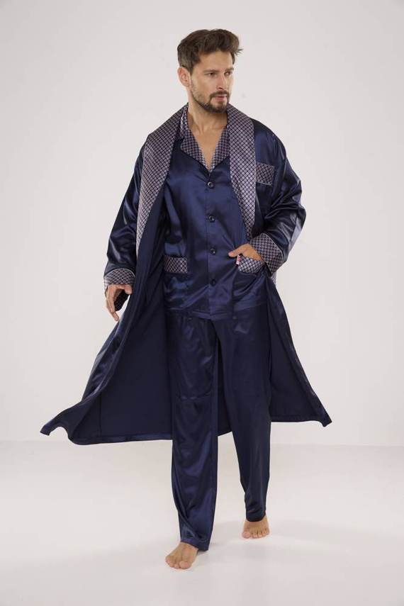 939 Pánske saténové pyžamo - tmavomodré