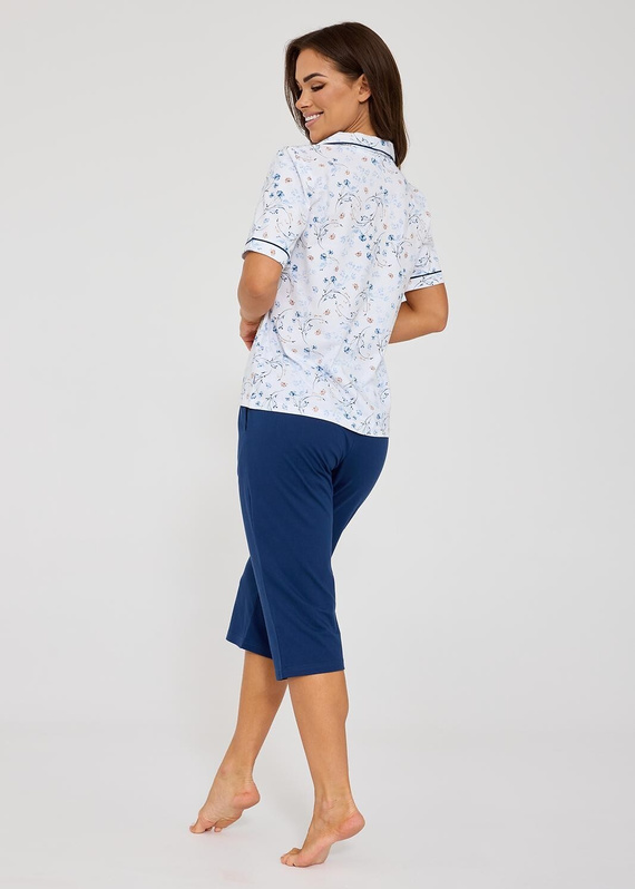 Cornette Yvonne 347/347 dámske bavlnené pyžamo kvety gombíky 3/4