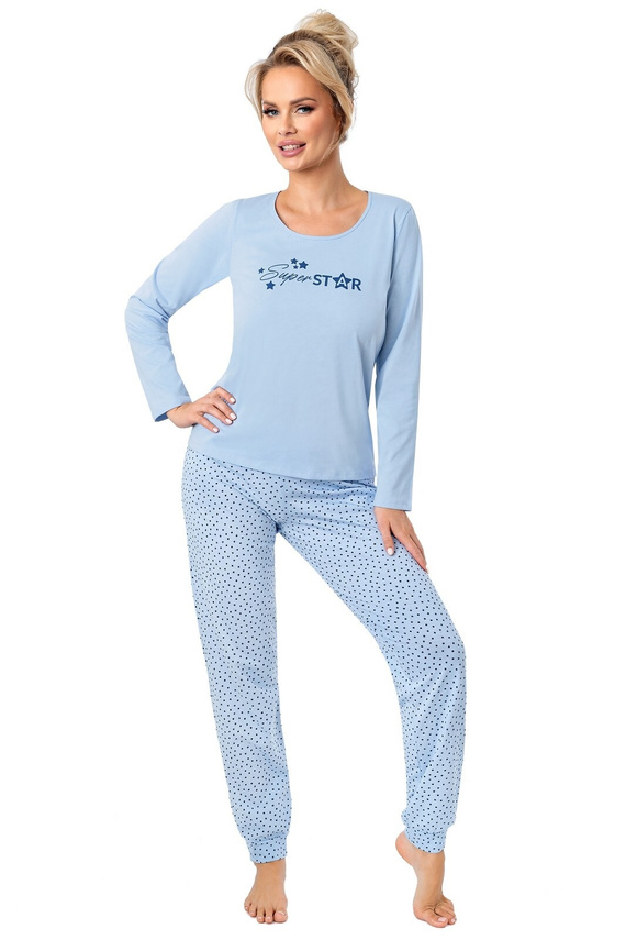 Dámske pyžamo Donna Star Long modré - bavlnené, s dlhým rukávom, balené v plastovom vrecku