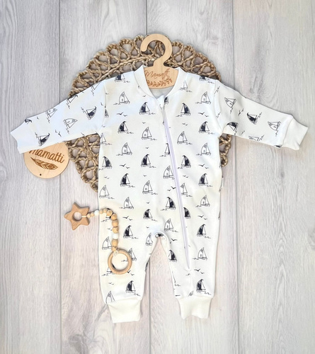 Dojčenský overal Mamatti PS16041 Lode – bavlnený so zipsom, bez ťapiek