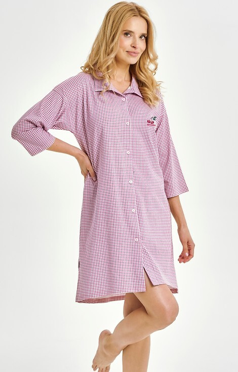 3436 Joliee Dámska košeľa Taro ružová - bavlna, kockovaná, 3/4 rukáv, gombíky