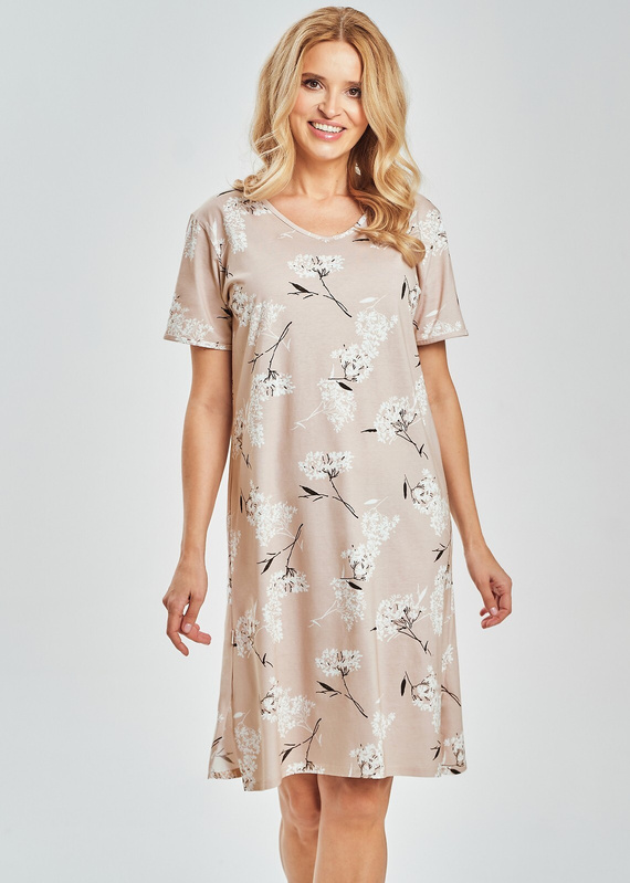 3538 Fiora Dámska nočná košeľa Taro - 100% bavlna, kvetinová potlač, dĺžka po kolená | Ľahká košeľa na leto