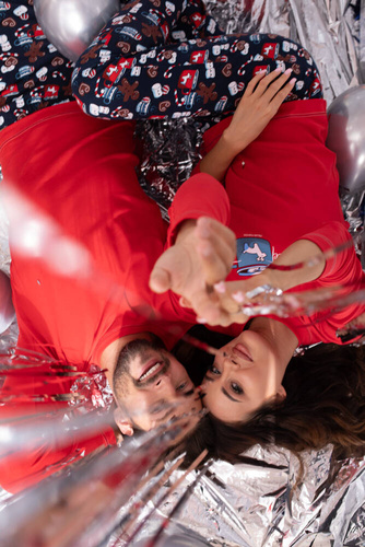 Rojas Pánske pyžamo s dlhým rukávom, dlhé nohavice Talianska móda - červená/potlač