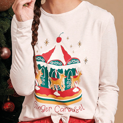 Gretel Dámske pyžamo Sorbetto beige - slávnostné, dĺžka. rukáv, perníková potlač