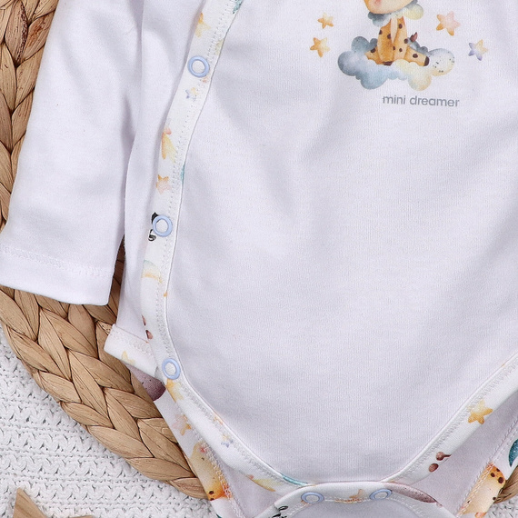 ABN-5602 Nini Little Dreamers obálkové body z organickej bavlny pre dojčatá - bezniklové zapínanie, 100% bezpečnosť