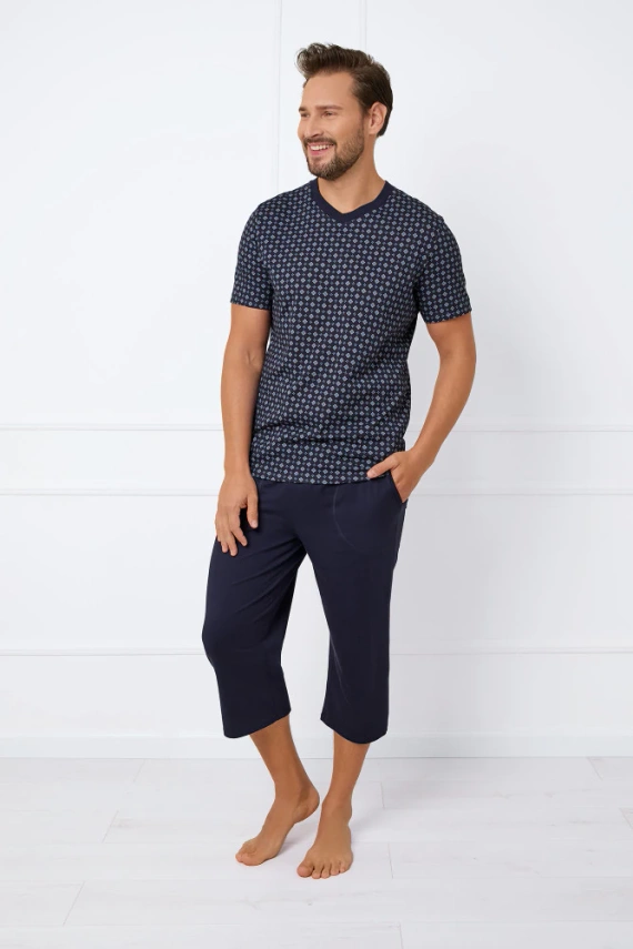 Gerard Pánske pyžamo s krátkym rukávom, 3/4 nohavice Talianska móda - potlač/zelená