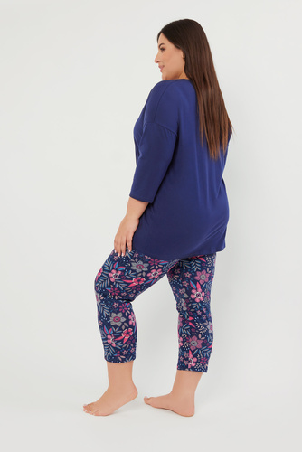 Folk Dámske pyžamo 3/4 rukávy, 7/8 nohavice Talianska móda - tmavomodrá/potlač