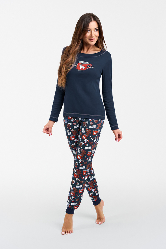 Makala Dámske pyžamo s dlhým rukávom a dlhé nohavice Italian Fashion - námornícka modrá/potlač