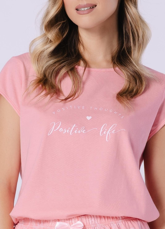 Leveza Marlena 1713 koralovo-bavlnené dámske pyžamo s krátkymi rukávmi