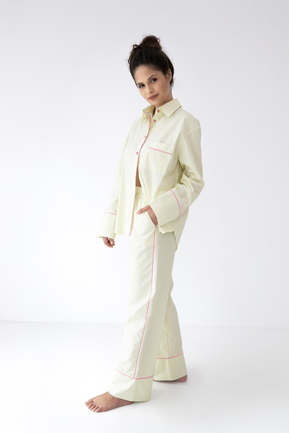 Dámske pyžamo Sensis Raven limetkové – bavlna, košeľa na gombíky a nohavice