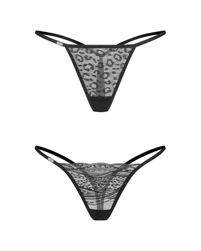 Clara Stringy 2-Pack Obsessive čierne čipkované tangá so zvieracou potlačou