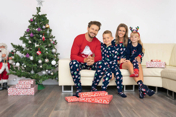 Pánske pyžamo s dlhým rukávom, dlhé nohavice Talianska móda - červená/potlač námornícka modrá