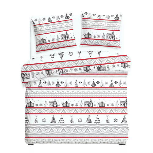 31514/1 Vianočné flanelové posteľné prádlo Flanelove Darymex sivá červená - sada 100% bavlna, teplá a mäkká