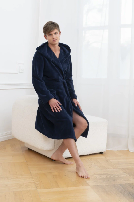 Mimas Pánsky župan s kapucňou Italian Fashion - tmavomodrý