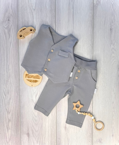 Mamatti KC011 elegantný detský komplet vesta nohavice oceľový