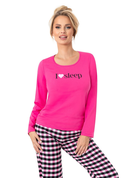 Dámske pyžamo Donna Sleep Long fuchsiová bavlna, dlhý rukáv, balené v plastovom vrecku