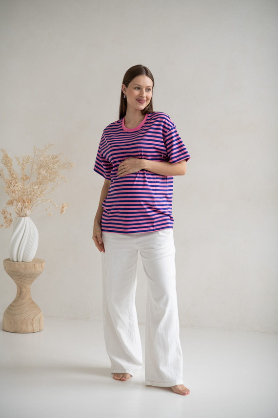 Mamahood Milk&Love ružovo-modré pruhované tričko pre tehotné a dojčiace ženy - pohodlné a štýlové