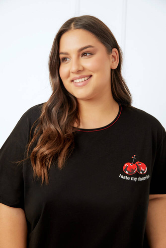 Cherry Dámske pyžamo s krátkym rukávom, krátke nohavice Italian Fashion - čierna/potlač