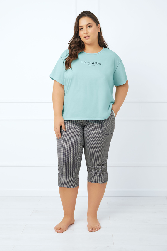 Tarisa Dámske pyžamo s krátkym rukávom, 3/4 nohavice Talianska móda - svetlá tyrkysová/potlač