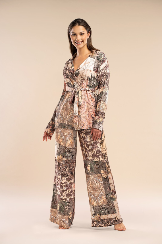 Forever Belle Reverie khaki- saténové pyžamové nohavice z viskózy, elegantné a pohodlné