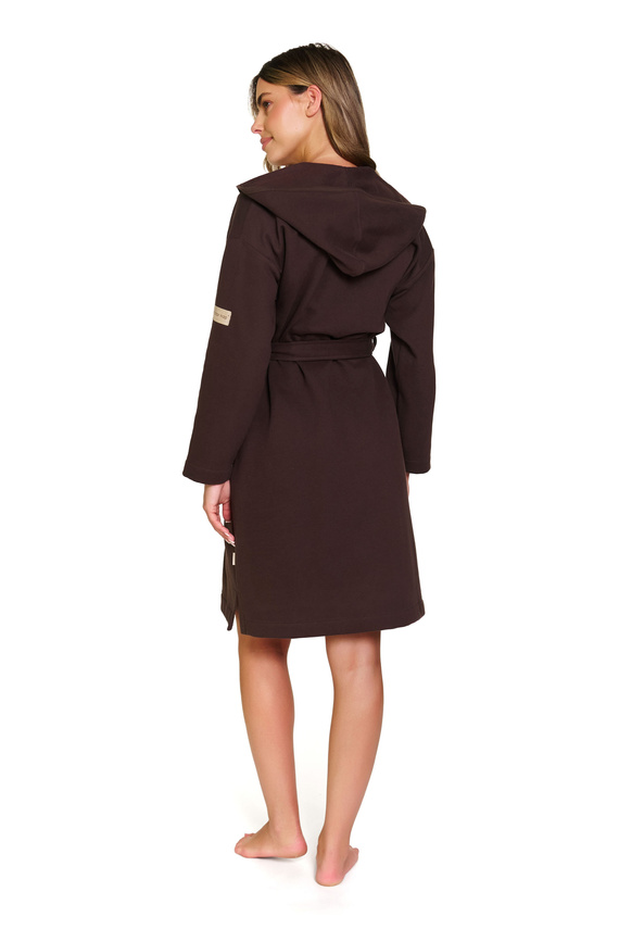 Doctor Nap 7331 - Dámsky bavlnený župan s kapucňou | 100% bavlna, poľská výroba - hnedý