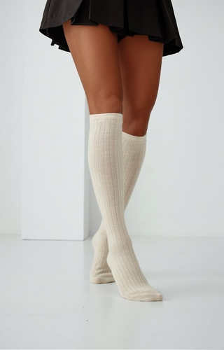 Podkolienky 1627-001 Milena ecru- vlnené, rebrované, bez prítlaku