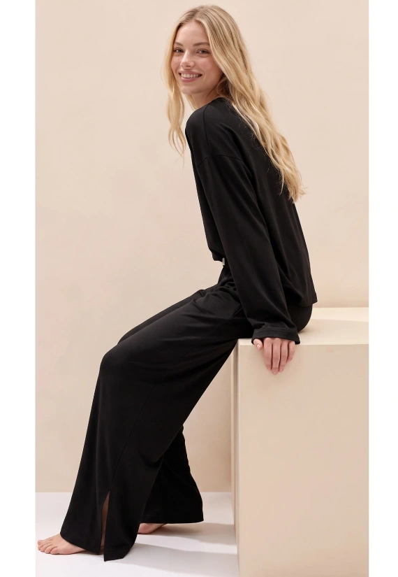 Dámska pyžama Luna 1312 100% bavlna oversize široké nohavice homewear - čierna