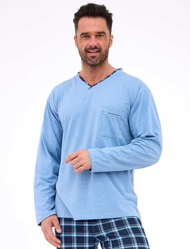 Pánske pyžamo 122/304 Richard Cornette modré - bavlna, dlhý rukáv